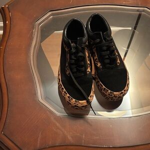 Vans Black and Leopard Print Women's Sneakers